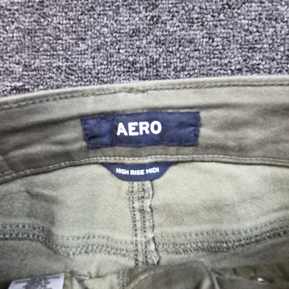 Aero High Rise Midi Shorts Womens 00 Green Seriously Stretchy Summer Cuffed - Picture 3 of 9